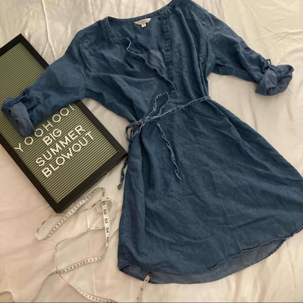 Charming Charlie V-Neck Tie Chambray Shirtdress
